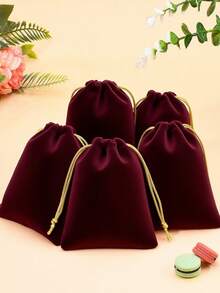 5/10pcs Suede Gift Bag With Drawstring, Solid Color Suede Drawstring Packaging Bag, Reusable Packaging Storage Bag For Jewelry Party Gifts, Velvet Bag For Wedding Gifts, Candy Bag For Party Gifts Travel