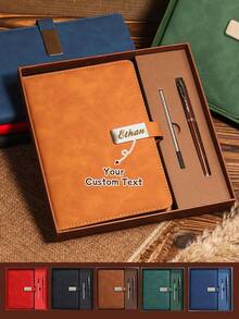 Personalisiertes Leder-Notizbuch-Set - Ideal für den neuen Job, den Lehrertag, Abschluss und Geschenke für das Büro - Perfektes Schreibwaren-Set für Schriftsteller, Studenten und Reisende - kompaktes, tragbares Reise-Notizbuch zum Schreiben, Journaling, Skizzieren und kreative Projekte - durchdachtes und modisches Geschenk für Geburtstage, Feiertage und besondere Anlässe - Verschiedenfarbig - Übersicht 1