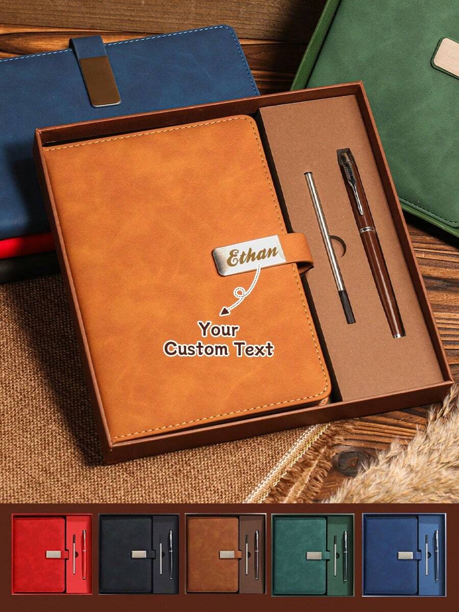 Personalisiertes Leder-Notizbuch-Set - Ideal für den neuen Job, den Lehrertag, Abschluss und Geschenke für das Büro - Perfektes Schreibwaren-Set für Schriftsteller, Studenten und Reisende - kompaktes, tragbares Reise-Notizbuch zum Schreiben, Journaling, Skizzieren und kreative Projekte - durchdachtes und modisches Geschenk für Geburtstage, Feiertage und besondere Anlässe - Verschiedenfarbig - Übersicht 1