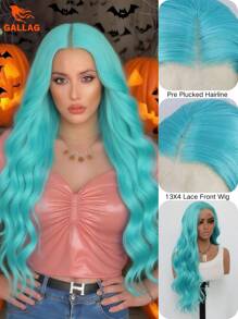 Peluca azul claro de 24 pulgadas con encaje frontal de 13x4, peluca de cabello largo, rizado y ondulado, hecha de fibras sintéticas de alta calidad resistentes al calor. Hermosa, de moda y sexy peluca de uso diario para mujer, ideal para fiestas, cosplay y uso diario. - Celeste - Ver 1