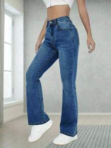 Teen Girl Classic Versatile Stretch Comfortable Flare Leg Jeans - Dark Wash - View 4