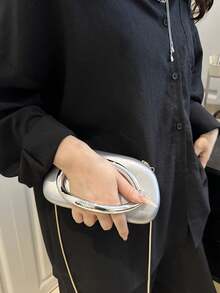 黑色PU皮革手拿包 - 情人节理想之选，舒适时尚，款式别致，个性化礼物之选，2025年必备单品，风格独特，适合各种场合，品质奢华，价格实惠 - 銀色 - 查看 5