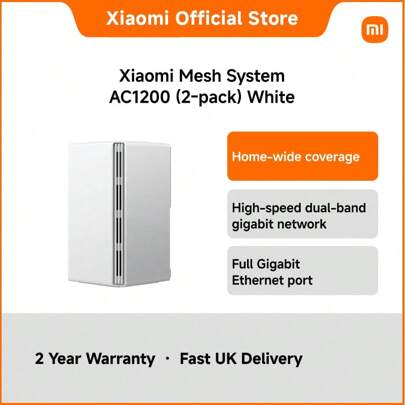 Xiaomi 2-Pack Mesh System AC1200 WiFi Router – Dual Band 1200Mbps Wireless Mesh Network Kit With Gigabit Ports, WPA3 Encryption, MiWiFi ROM, App Control, Whole Home Coverage, 2.4GHz & 5GHz Bands, UK Version