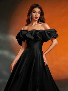 Elisanya Váy dạ hội Anymoon dành cho nữ với chi tiết nhún ngực và viền chữ A cao, phù hợp cho những dịp trang trọng - màu đen - Xem 6