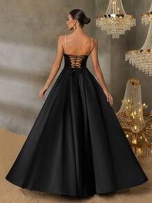 Faeriesty Style Elegant Luxury Stereo Flower Halter Neck Split Thigh Satin Prom Dress – Backless Tie-Belt Design For Weddings, Galas, And Cannes Parties Proms, Red-Carpet Events, And High-End Banquets​,Award Ceremonies