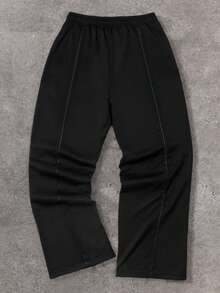 1pc Tween Boys Casual Solid Color Drawstring Waist Sports Pants, All Seasons Suitable For College Sports And Outdoor Leisure,Thick-Style - Black - View 3