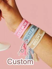 1 件定制姓名编织手链、带流苏的定制文字编织手镯、个性化流苏友谊手链、母亲节定制姓名手链、多色可选，适合婚礼、周年纪念、生日 - 全年可佩戴的礼物、周年纪念礼物、优雅配饰、优质工艺 - 彩色 - 查看 2