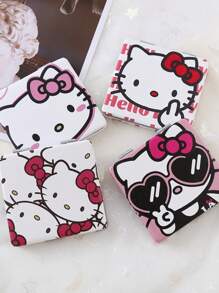 1pc Foldable Makeup Mirror, Portable Handheld Cartoon Square Compact Mirror, Cute Gift - Multicolor - View 1