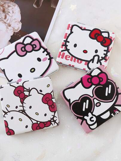 1pc Foldable Makeup Mirror, Portable Handheld Cartoon Square Compact Mirror, Cute Gift