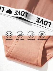 3条装三角裤女士高弹力内裤LOVE字母腰带内衣低腰舒适内裤运动内裤 - 咖啡棕 - 查看 6