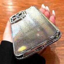 奢华水钻亮片时尚手机壳，电镀工艺，兼容 17/16E/15/14/13/12/11/X/XS Max/XR/Pro Plus、Galaxy、荣耀等机型，生日礼物/派对礼品，国际版，非国内版 - 銀色 - 查看 4