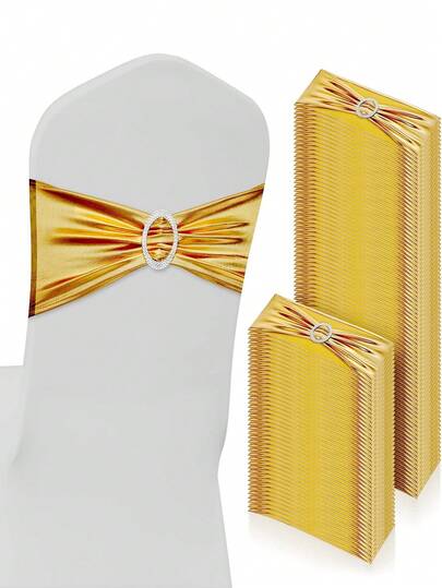 1 pezzo/6 pezzi/10 pezzi/20 pezzi Fasce elastiche in spandex dorate di lusso per sedie con fibbia rotonda, fiocchi metallici per sedie per matrimoni, casa, feste, banchetti, ristoranti, hotel, eventi di ricevimento e cerimonie universali