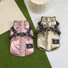 Autumn/Winter New Animal Clothes 25 Waterproof Padded Vest Thick Warm Cat Clothes Dog Leg Wear Windproof Jacket Cat Padded Coat Animal Apparel Cat Warm Clothes British Style Leash Accessories Cute New Bib Pants Autumn/Winter New Thick Warm Clothes Reflective Rope - Pink - View 3
