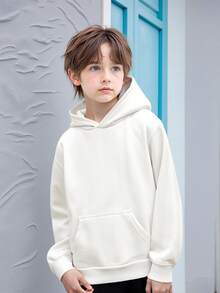 Tween Boy Classic Casual Versatile Solid White Sweatshirt, Suitable For Layering Or Wearing Alone - White - View 3