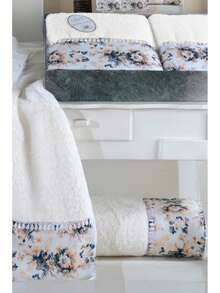 Premium Patterned Towel Gift Set – 100% Cotton – High-GSM Luxury Bath & Hand Towels – 50x90 Cm & 70x140 Cm – Ultra-Soft, Absorbent & Boxed Presentation – Made In Turkey - White - View 5