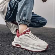 Zapatos casuales para hombre del 2024, diseño de suela gruesa y de moda de corte bajo, zapatillas deportivas con bloques de color  Letras  Colorblock    Deportivo    ANUDADO  Ojales - Blanco - Ver 5