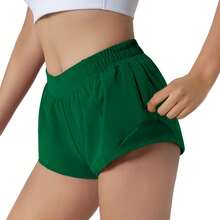Women's 2.5" Low-Rise Running Shorts - Built-In Liner, Lightweight & Quick Dry With Mesh Pocket - Green - View 2
