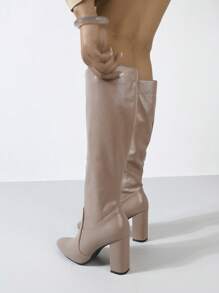 Timesize Stivali alti sopra il ginocchio con tacco chunky rosa, stivali in denim, stivali con platform, scarpe da donna, scarpe da sposa, stivali invernali