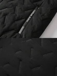 男士连帽休闲抓绒羽绒服，保暖加厚拉链外套，适合日常休闲穿着，冬季 - 黑色 - 查看 5