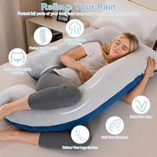 Pregnancy Pillow, J-Shaped Full Body Pillow, Nursing Pillow, Support And Pregnancy Pillow For Pregnant Women With Removable Cover - 藏藍/淺灰 - 查看 3