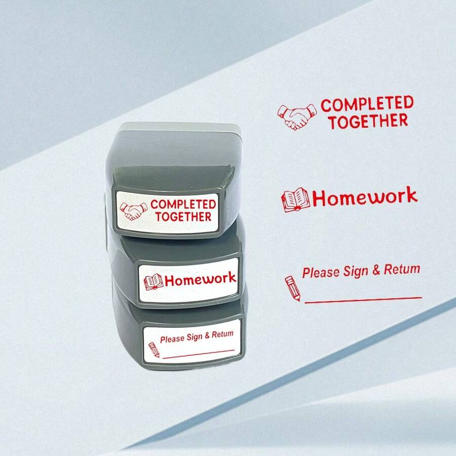 1 carimbo quadrado de professor com almofada de tinta autoentintada, inclui "Tarefa de casa concluída, assine e devolva", carimbo de professor recarregável adequado para professores, escolas, salas de aula, escritórios, impressão vermelha