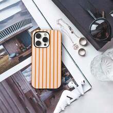 Orange & Cream Vertical Stripes Phone Case, Retro Minimalist Aesthetic,  16 15 14 13 Pro Max MagSafe, S25 S24 S23 - 白色 - 查看 3