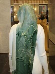 1件装女士围巾波西米亚水彩雪纺头巾，穆斯林头巾，适合日常佩戴，秋季 - 綠色 - 查看 4