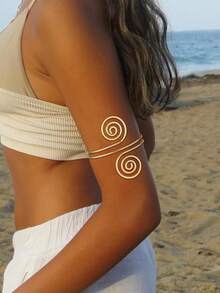 6pcs Minimalist Fashion Vacation Casual Metal Geometric Arm Cuff Adjustable Bracelet, Halloween Decor For Women