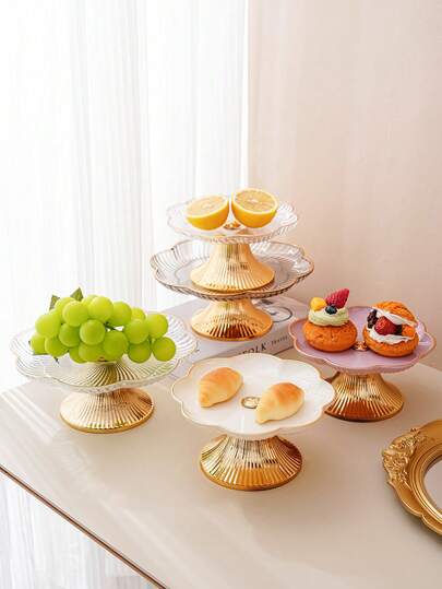 1pc High Pedestal Floral Tray, Dessert Tray, Fruit Plate, Serving Tray, Cake/Dessert Platter, Suitable For Halloween, Christmas, Wedding, Party Celebrations