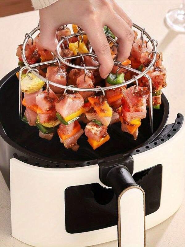 شواية عالمية من الفولاذ المقاوم للصدأ لفرايير الهواء، أسياخ فرايير الهواء - اكسسوارات شواء عالمية متينة، أسياخ عمودية قابلة لإعادة الاستخدام للدجاج واللحوم والخضروات، مثالية للمنزل والتخييم والنزهات وكرنفالات عيد الميلاد وعيد الهالوين، اكسسوارات فرايير الهواء