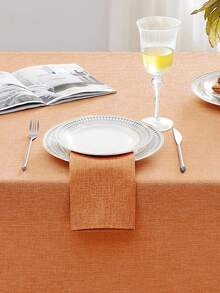 1pc Water-Repellent, Splash-Proof, Dirt-Resistant Thick Faux Linen Rectangular Tablecloth, Rustic Solid Color Coarse Linen, Tear-Resistant And Durable, Suitable For Dining Table, Kitchen, Cafe, Home Dinner, Catering, Patio, Wedding, Brunch, Farmhouse, Afternoon Tea, Party, Buffet, And More - Burnt Orange - View 5