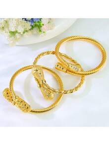 Luxury Dubai Gold Plated Bracelets 21k Gold Color Saudi Bridal Wedding Bangles Arab Women Engagement Party Jewelry - Bracelet - View 4