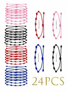 24pcs Adjustable Red Rope Bracelet Set, Handmade 7-Knot Bracelet Classic Stackable Bracelet, Fashion Bracelet Accessories For Couples And Friends, Friendship Bracelet, Couple Bracelet, Red Rope Lucky Bracelet Set, Card Packaging, Suitable For Gift Or Daily Wear