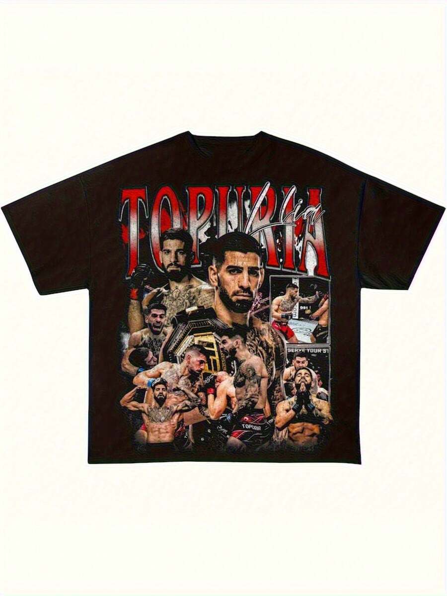 's Vintage Retro Style El Matador MMA Graphic T-Shirt Championship Belt And Dynamic Fighting Stance Design, Regular Fit Casual Tee, Machine Washable, Short Sleeve Shirt, Motivational Sportswear - Black - View 1