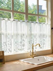 1pc Hang Rod Free Installation Floral Embroidered Half Short Curtain, Suitable For Bedroom, Kitchen, Living Room Home Divider - Multicolor - View 2