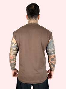 Kit 3 Tank Tops, Stylish Oversized Men's Macho T-Shirt, Bodybuilder, Father's Day - 棕色,白色和黑色 - 查看 3