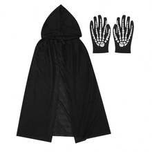 Adult Grim Reaper Black Cloak Hooded Cape, Skull Mask And Gloves Halloween Party Costume Set - Multicolor - View 10