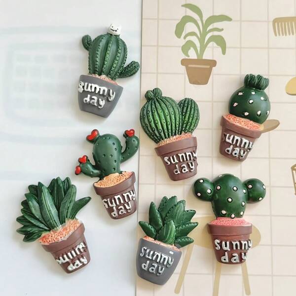 6pcs Cactus & Succulent Fridge Magnets Set, Mini ABS Resin Plant-Themed Refrigerator Magnets For Home & Office Decor, Oval Whiteboard Magnets For Kitchen & Workspace, Perfect Holiday Gift Set For Christmas, Valentine's & Mother's Day