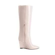 Women's Wedge Heel Knee High Boots Pointed Toe Side Zip Tall Boots Solid Color Retro Fashion Y2k Boots For Autumn/Winter - 米色 - 查看 3