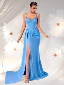 ADYCE Women's Sequin Deep V-Neck High Waist Dress, Party Formal Gown, Black Elegant Evening Dress, Suitable For Wedding Guest, Formal Dinner, Prom, Graduation Ceremony - Baby Blue - View 6