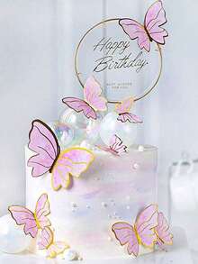 10/20/30/40/40个混合尺寸蝴蝶蛋糕装饰，3D粉紫色蝴蝶纸杯蛋糕装饰插牌，生日、婚礼和派对用品，烘焙蛋糕、甜点、开胃菜、小吃装饰，蝴蝶生日蛋糕装饰，节日装饰签，什锦套装 - 彩色 - 查看 2