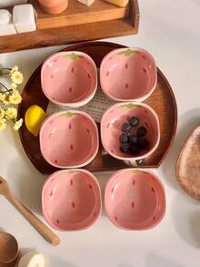 1pc/2pcs/4pcs/6pcs Creative Strawberry Ceramic Dipping Sauce Dish, Cute Serving Plate For Condiments, Snacks, Appetizers, Home Use