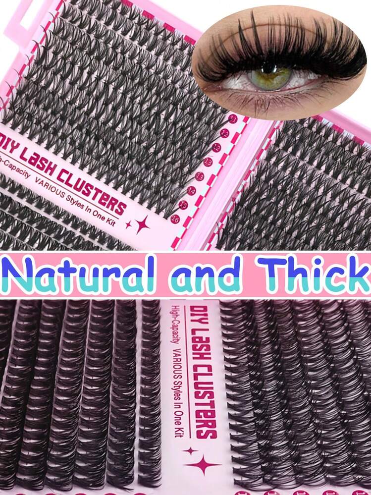 800/280pcs Mixed Length False Eyelashes, Including 30D, 40D, 60D, 80D Lash Clusters, Comes With Eyelash Glue And Brush, Suitable For DIY At Home, Beginner-Friendly, Natural & Thick, Ideal For Creating Bold Makeup Looks. Eyelash Cluster Set, Eyelashes, False Eyelashes - Black - View 3