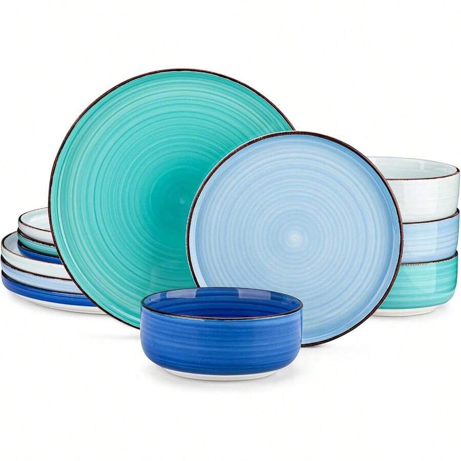 Bonita Blue Dinnerware Sets Plates And Bowls Set For 4 12 Pieces Stoneware Dinnerware Set Dishwasher And Microwave - Blue - View 1