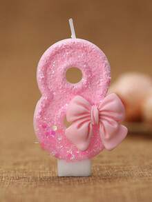 1pc Shiny Pink Bow Birthday Candle, Numbered Candles 0-9, With Pink Bow Decor Cake Topper Set, Suitable For Birthday Celebration, Graduation Anniversary Party, Back To School DIY, Valentine's Day Anniversary, Graduation Party And More - Multicolor - View 21