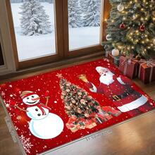 1 Stück Fußmatte mit Weihnachtsmann Motiv, rechteckiger, schnell trocknender und saugfähiger Polyester Teppich mit Weihnachtsbaum und Schneemann Mustern, geeignet für Innen- und Außenbereich, Zuhause, Schlafzimmer, Badezimmer, Küche und Esszimmer Dekoration, als Geschenk, Partyartikel, Festtagsdekoration zu Weihnachten, Neujahr und für den Hof