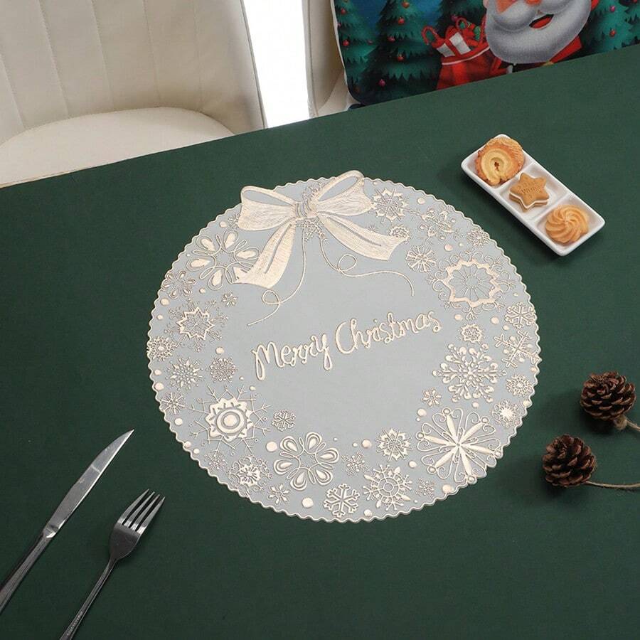 4/6PCS Creative Christmas Western Style Table Mat, Household Desktop Circular Waterproof And Heat-Resistant Table Mat, Hot Stamping Table Mat And Thermal Insulation Mat - Multicolor - View 1
