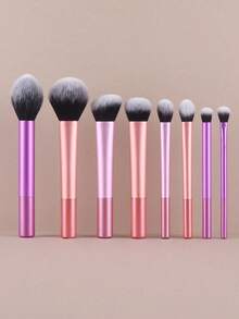 8pcs Aluminum Makeup Brush Set For Beginners - Powder Brush, Blush Brush, Contour Brush, Nose Brush, Eye Shadow Brush, Detail Brush, Shading Brush + 3pcs Beauty Sponge Blenders