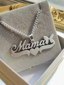 1pc Personalized Minimalist Matte Stainless Steel Necklace With 18K Gold Plated Customized English Name Pendant, Heart Or Butterfly Shape, Girlfriend/Mom Birthday/Christmas/Valentine's Day Gift - Multicolor - View 10