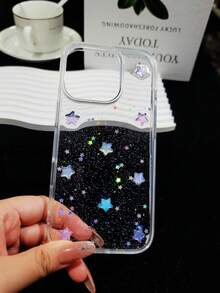 可爱极简星形元素黑色闪粉时尚手机壳，可爱极简星形元素时尚夜光闪粉透明手机壳，兼容苹果16、16e、15、14、13、12、11 Pro Max、Mini、7、8 Plus、X、XS、XR；可爱3D女孩简约防摔软壳手机壳，兼容 17、17 Air、17 Pro、17 Pro Max；生日礼物；春季手机壳；妈妈礼物 - 小星星 - 查看 5
